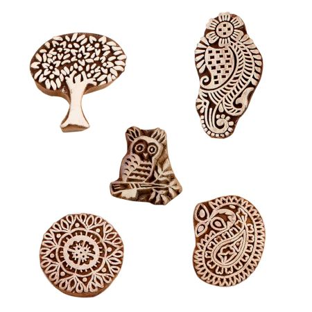 Set of 5 Piece New Mix Wooden Printing Blocks